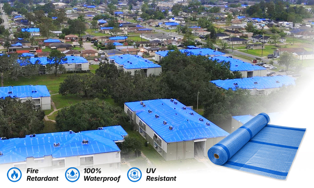 Blue Emergency Roof Sheeting - Fire Retardent