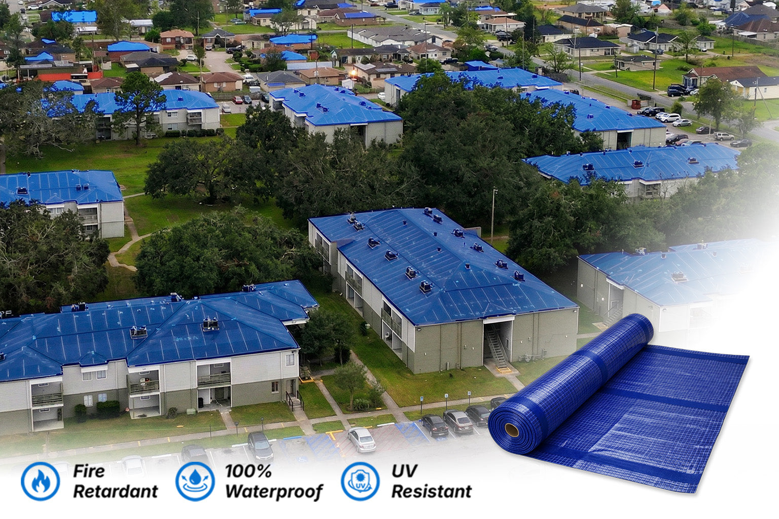 Blue Emergency Roof Sheeting - Fire Retardant