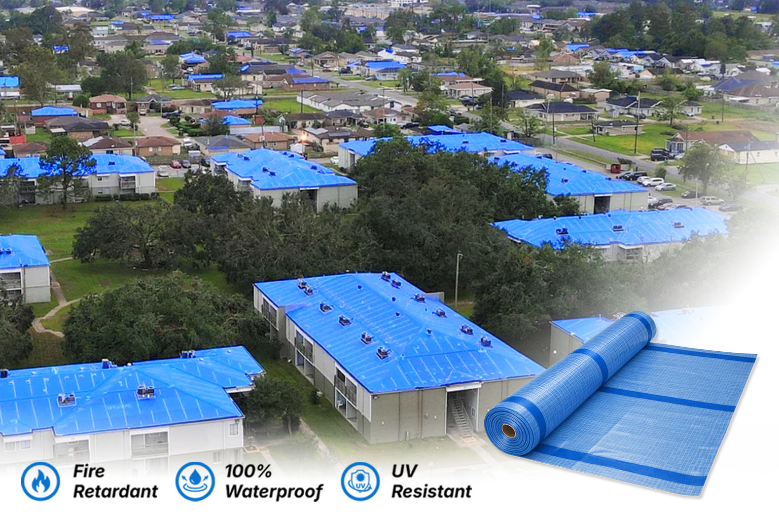 Blue Emergency Roof Sheeting - Fire Retardant