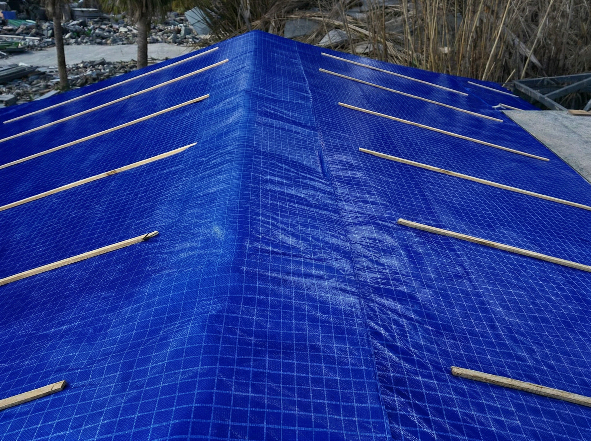 Blue Emergency Roof Sheeting - Fire Retardant