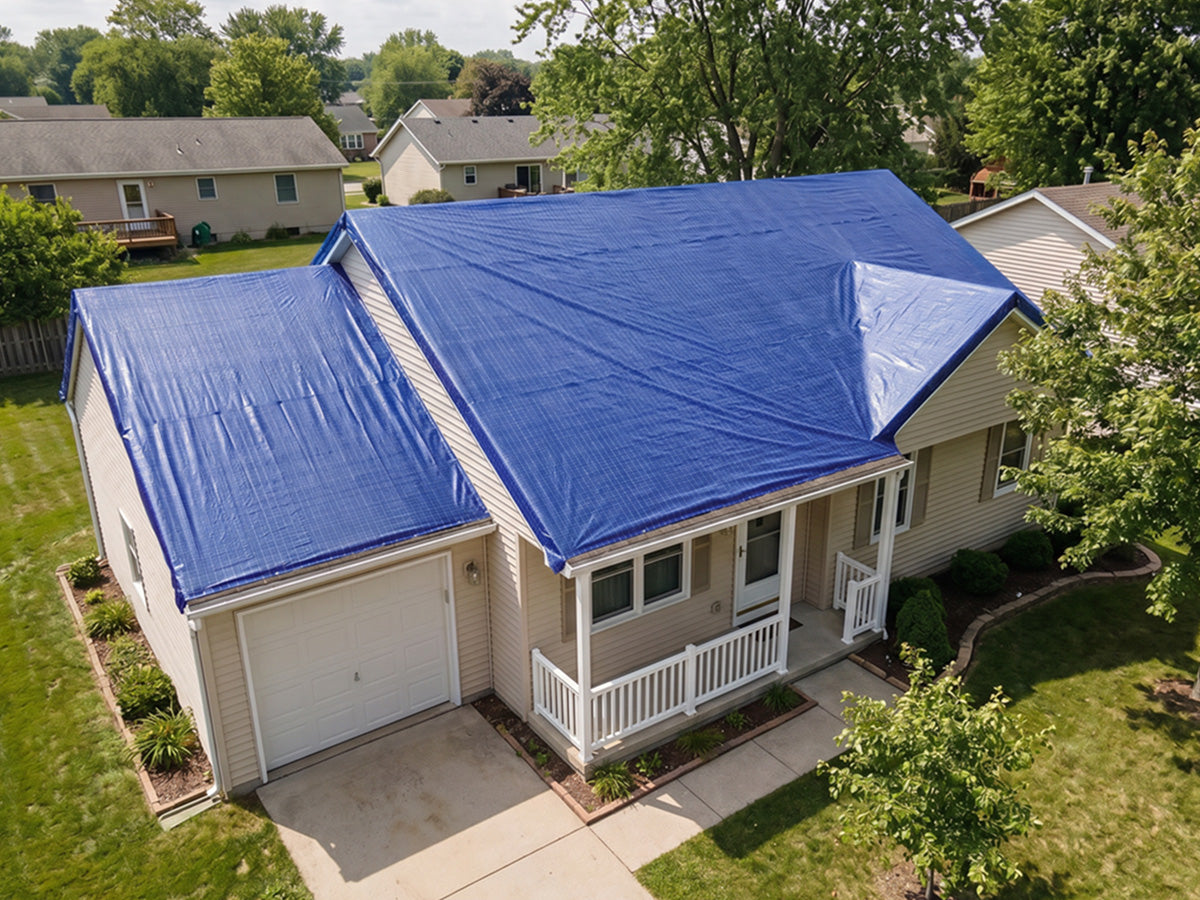 blue tarp for roof Emergency Roof Sheeting 20' x 100' / Medium Blue